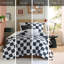 Édredon en microfibre simple / simple TG avec rembourrage imperméable, étiqueté, damier noir et blanc moderne, lavable à la machine, 1 édredon, taie décorative, 2 coussins décoratifs à carreaux en microfibre, oreillers,-121232220
