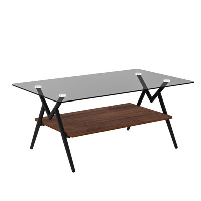 Versatile Center Table With Superior Tempered Glass And Brown Modern Living Room Occasional Table, & , Stylish