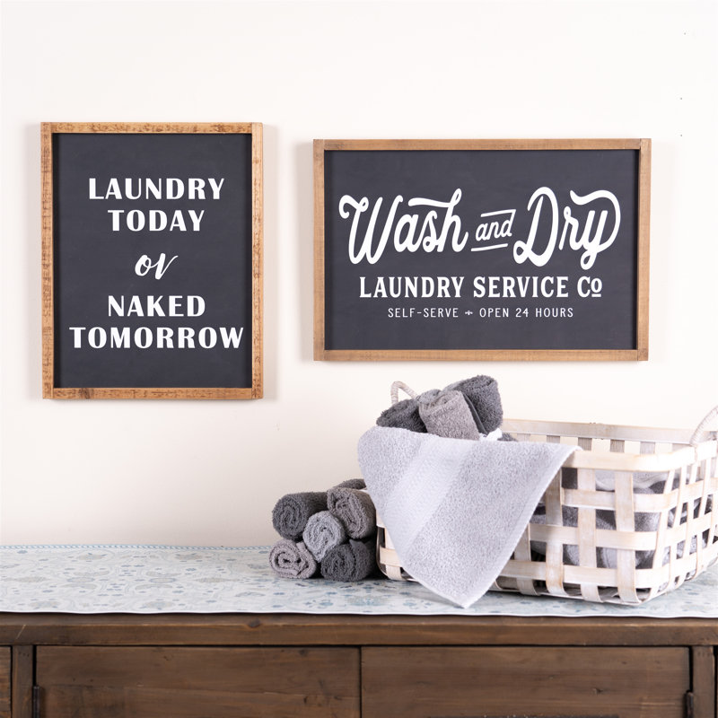 Rustic Fir Wood Laundry Sign with Black and White Text