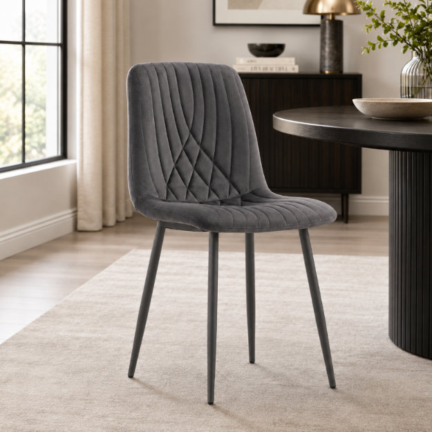 Modern Luxury Velvet Tufted Dining Chairs with Diamond Ribbed Backrest Kitchen Dining Room Furniture, 6, Grey