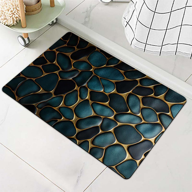 Tapis de bain en terre de diatomées, pierres bleues et dorées antidérapantes à séchage rapide pour tapis de cuisine, écologique, facile à nettoyer, 16 x 24 pouces (40 x 60 cm)