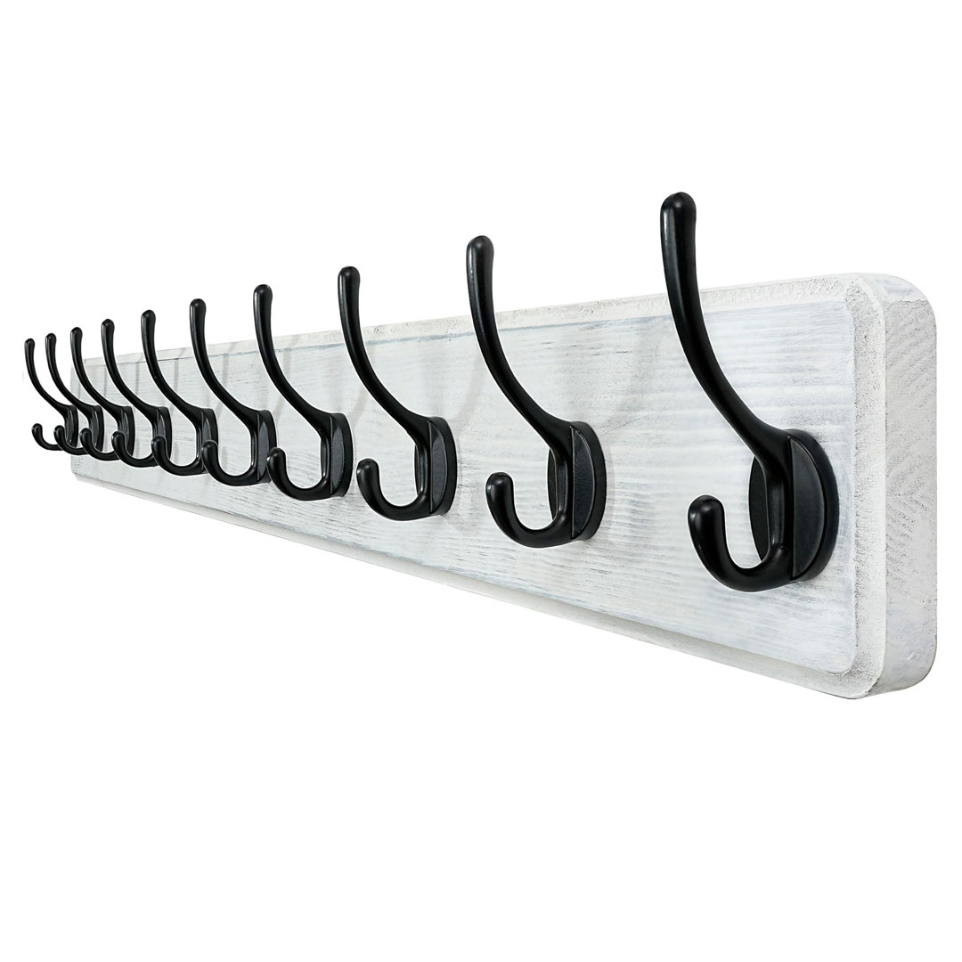 Solid Wood Wall Mounted Required 10 - Hook Wall Mounted Coat Rack