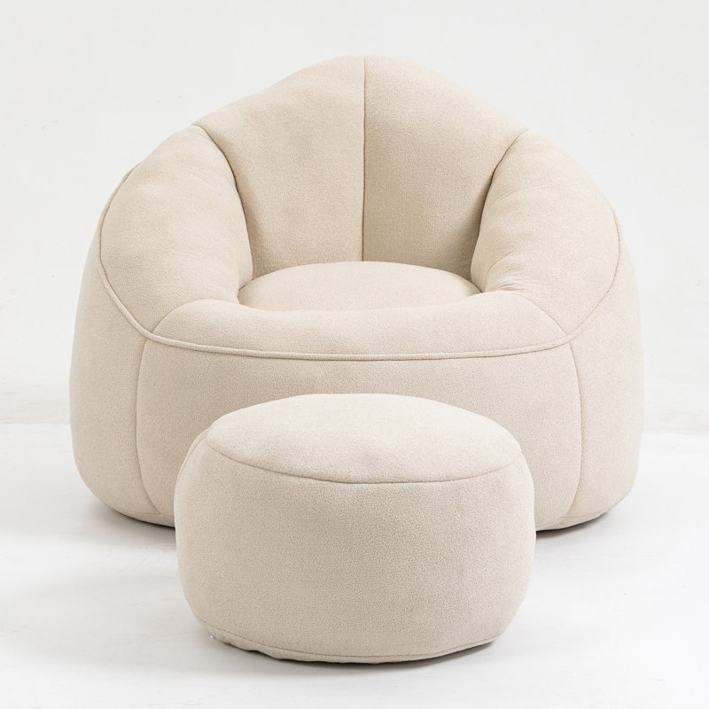 Eryn Barrel Chair with Ottoman, Beige Microfiber / Microsuede