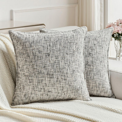 Ensemble de 2 coussins décoratifs noirs de 18 po x 18 po, housse de coussin en chenille de tweed texturé, décoration intérieure moderne pour canapé-lit