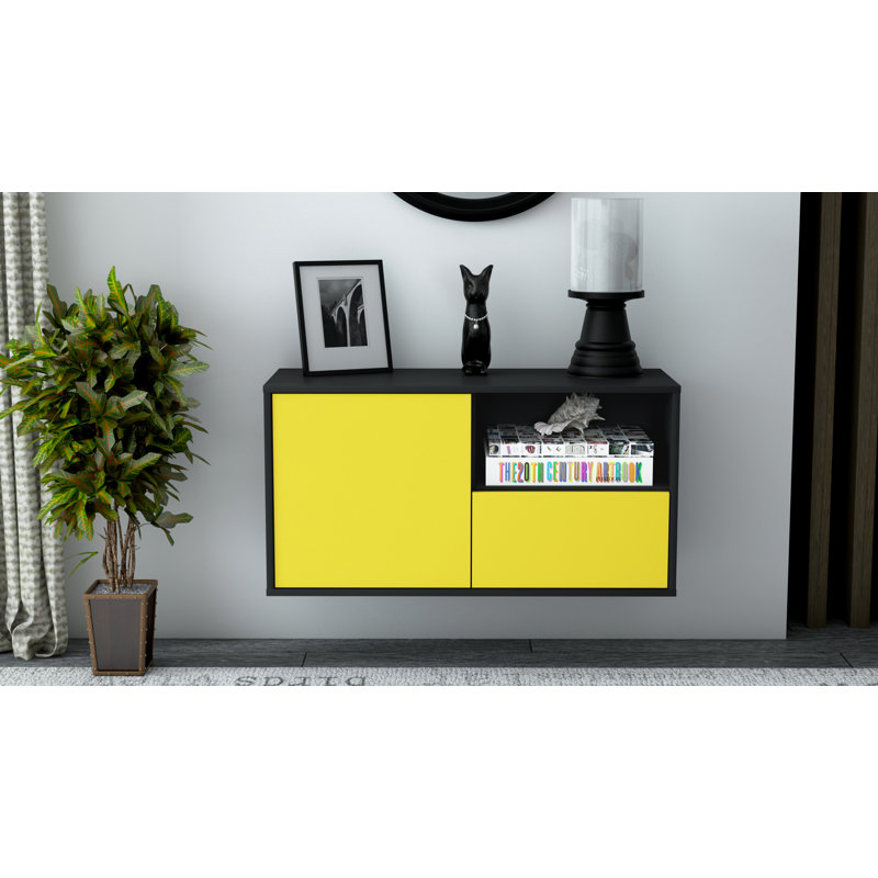 Pomroy Unfinished Floating TV Stand, Yellow