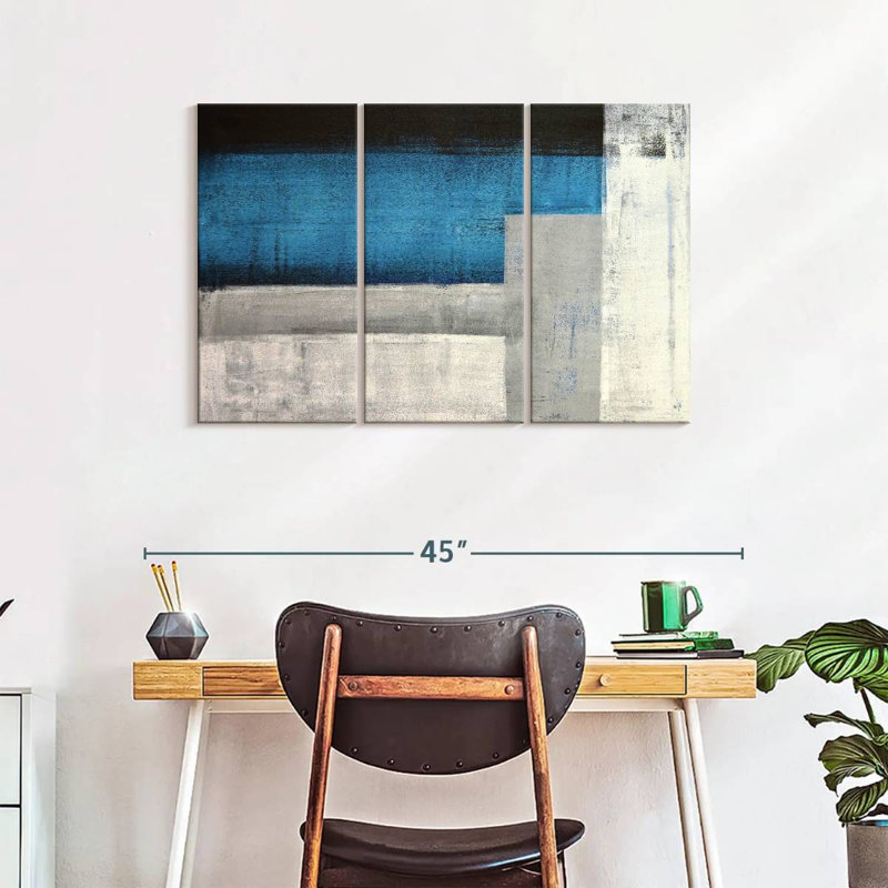 Ensemble de 3 pièces abstraites d'art moderne abstrait sur toile, H 38 po x l 24 po x P 1,25 po