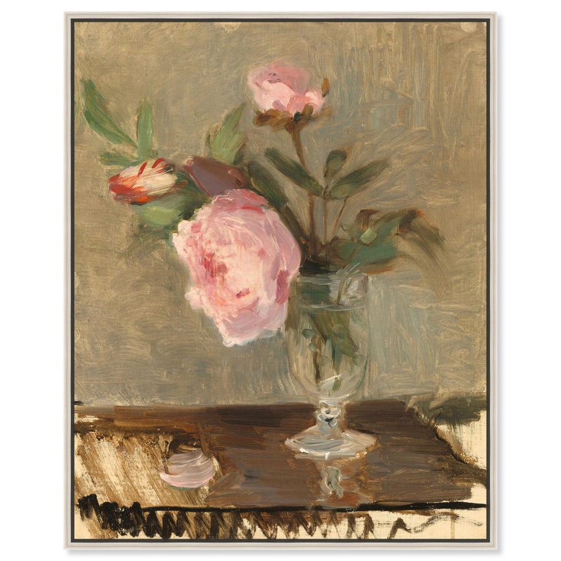 Toile Moristot Peony par Art Remedy, Noir, H 21 po x l 17 po, Cadre flottant