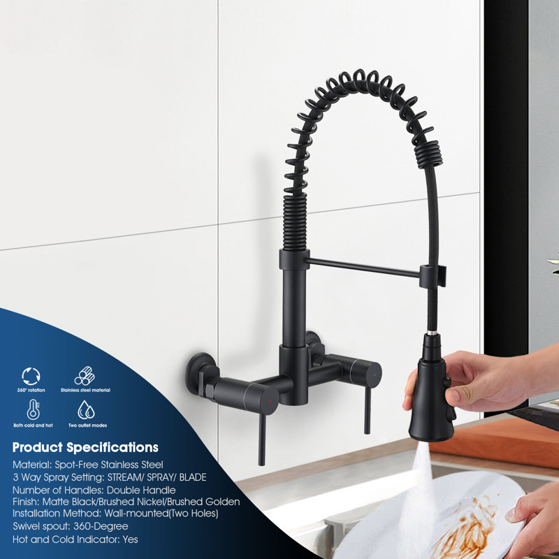 Pull Down Bridge Faucet, Noir mat