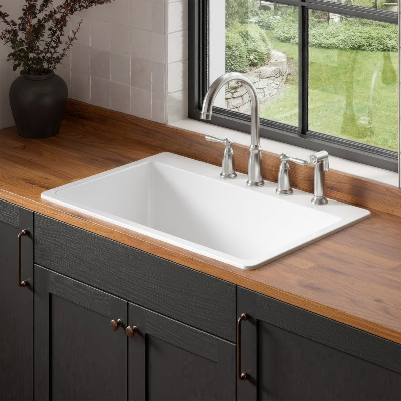 Jackson Crisp Fireclay 33" Single Bowl Drop-In Kitchen Sink, 4