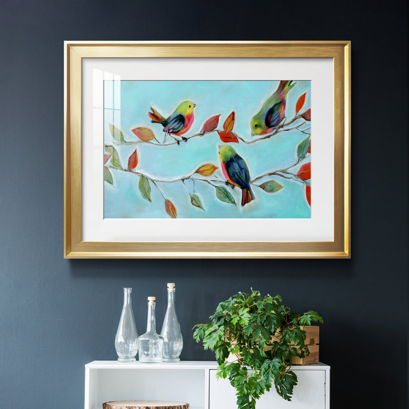 Bitty Birds II - peinture encadrée, Cadre doré, H 26,5 po x l 36,5 po x P 1,5 po