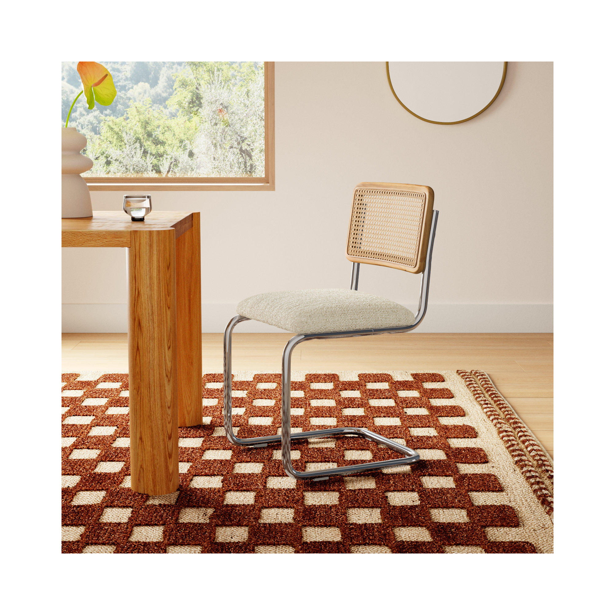 Walsh Boucle Side Chair, Chrome, White Boucle