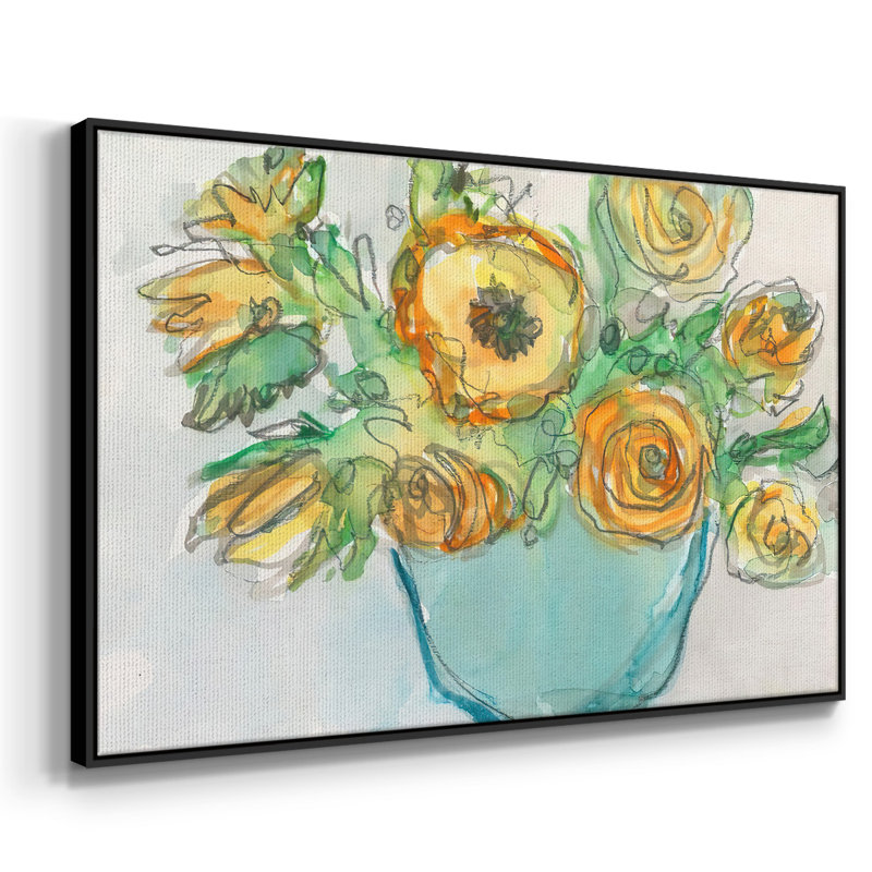 Accent floral printanier II, Toile encadrée noire, H 25 po x l 37 po x P 2 po