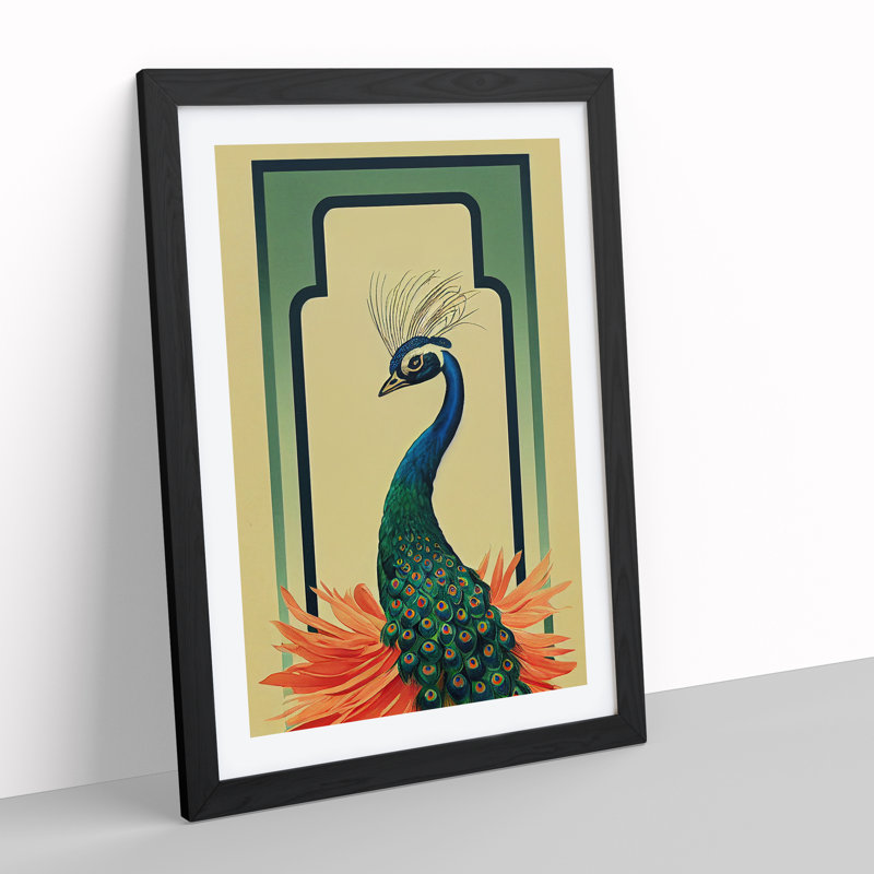 Peacock Art Deco No.2 - Framed Print, Black, 34cm H x 25cm W