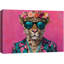 «Bright Preppy Animals», léopard rose vif avec couronne de fleurs, impression sur toile encadrée-107907349-107907353