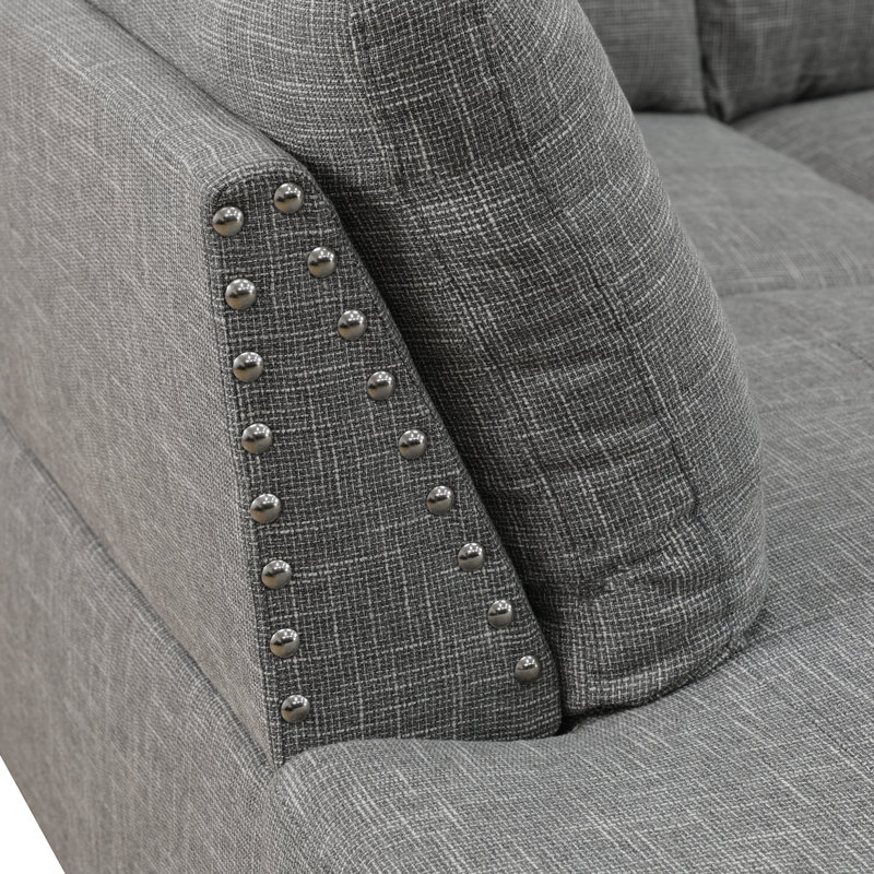Canapé modulaire rembourré avec table cachée et repose-pieds avec rangement, Orienté à gauche (vu de face), Microfibre grise