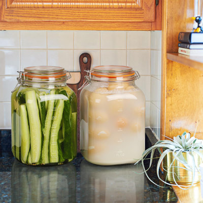 2 Pack Square Super Wide Mouth Airtight Glass Storage Jars With Lids, 1.1 Gallon Glass Jars With 2 Measurement Marks, Canning Jars With Leak-Proof Lid