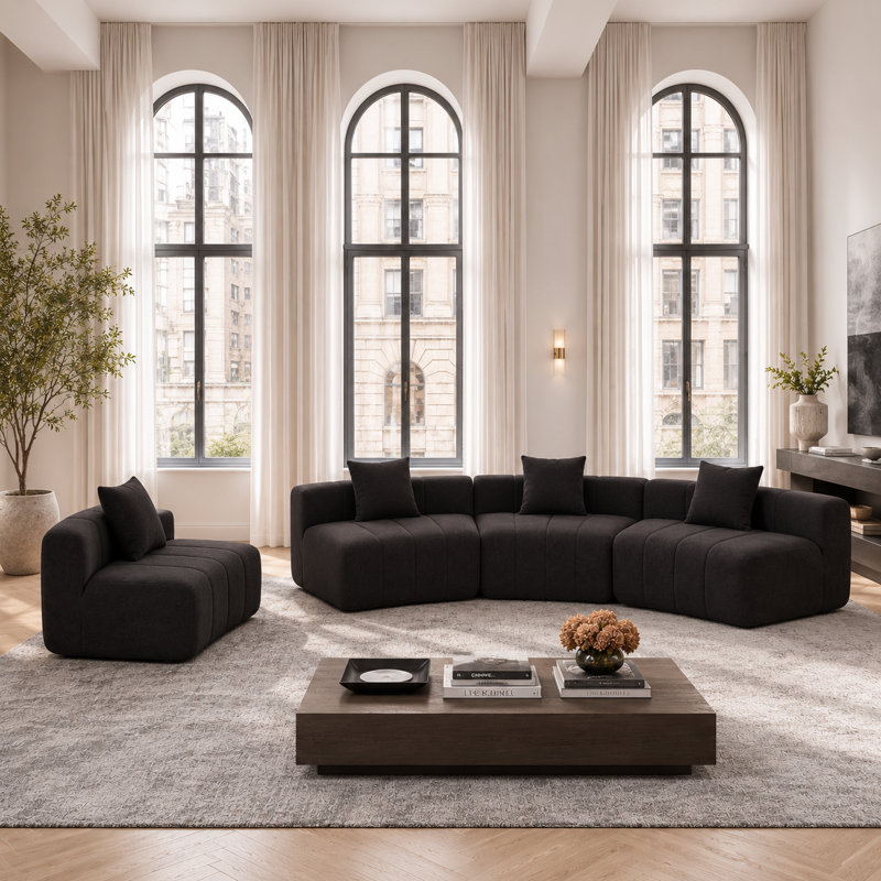 Upholstered 151 " Chenille Curved Sectional, Noir