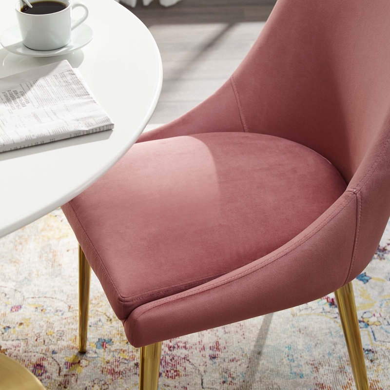 Dusty Rose Velvet Upholstered Dining Chair with Gold Metal Legs