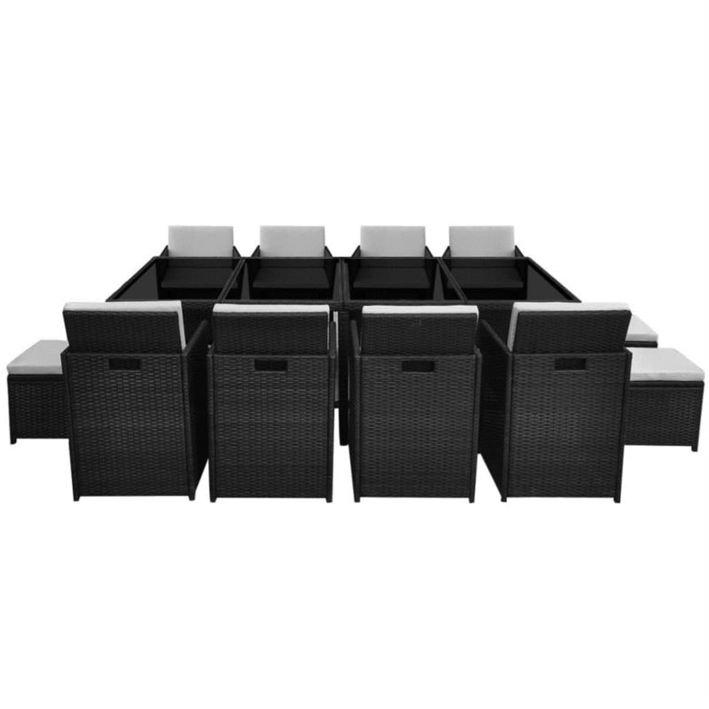 Roselli Rectangular 12 - Person Dining Set with Cushions, Black