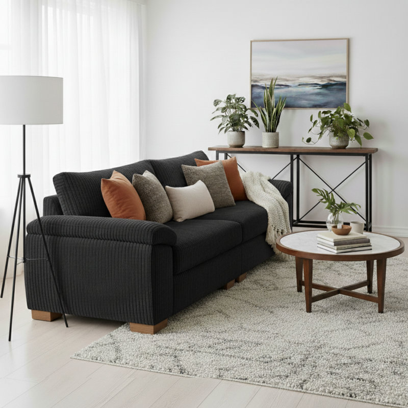 3 Seater Corduroy Sofa, Black