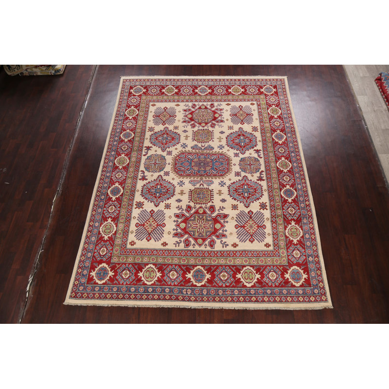 Tapis ivoire noué à la main de conception unique 7 pi 9 po x 10 pi 2 po
