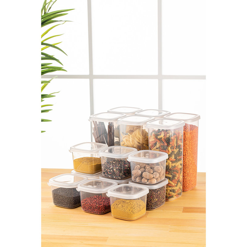 15-Piece Storage Box Set, White, 3.9 x 3.9 x 3.7 inches (9 Pieces) & 3.9 x 3.9 x 9.6 inches (6 Pieces) | 100% Microwave & Dishwasher Safe Plastic | Ideal for Organizing Kitchen, Office & Home Spaces