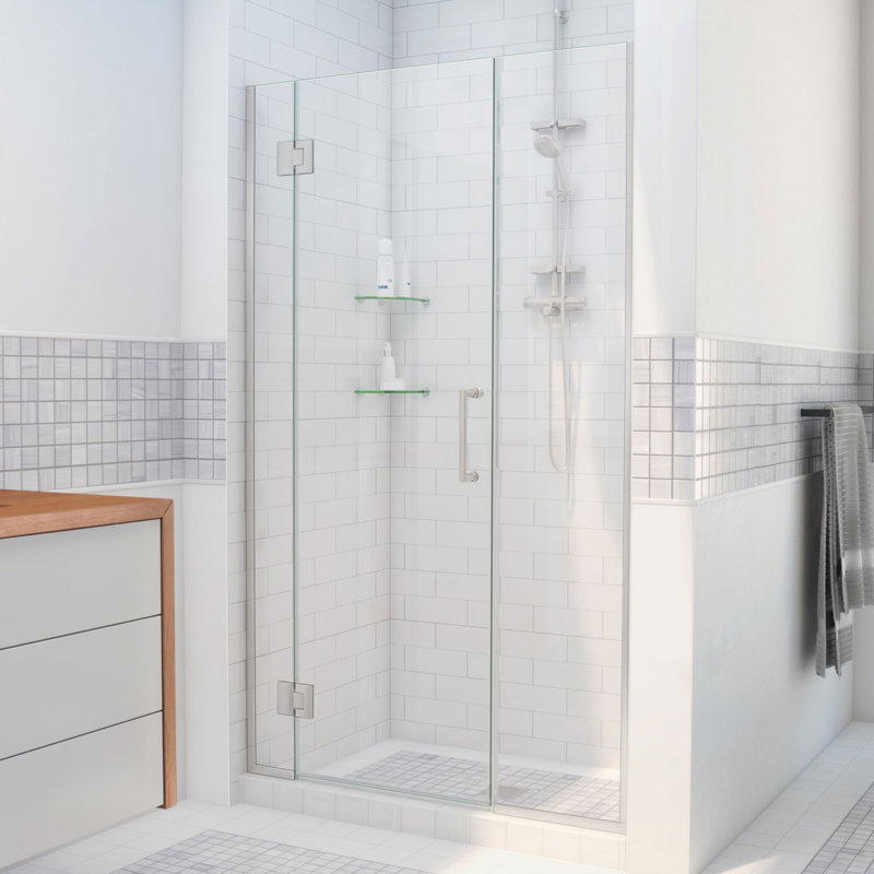 DreamLine Unidoor-X 52 - 52.5 inch W x 72 inch H Frameless Hinged Shower Door in Brushed Nickel, Brushed Nickel, Reversible