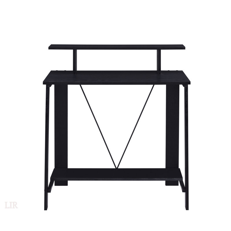 Writing Desk With Upper Shelf, Black