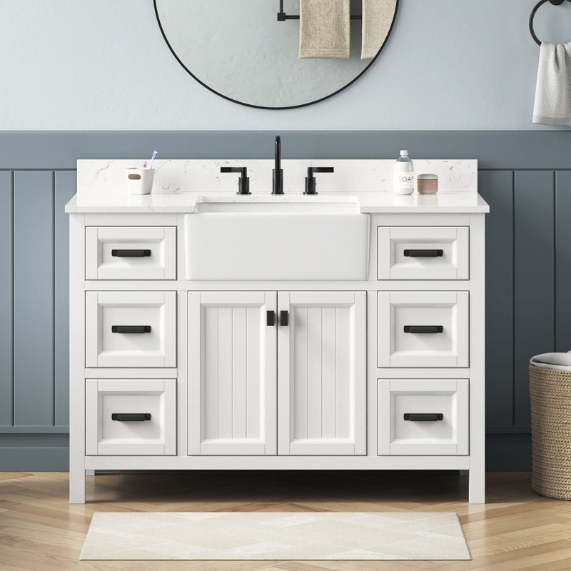 Ensemble de meuble-lavabo simple 48 po avec plateau en pierre reconstituée