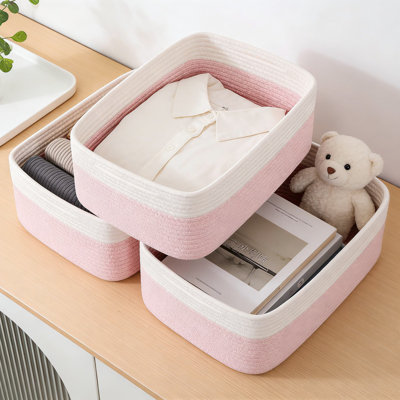 Ensemble de 3 paniers de rangement tissés, bacs de rangement pliables pour étagères, placard, chambre de bébé et rangement de jouets, fabriqués à la main à partir de corde de coton naturel doux
