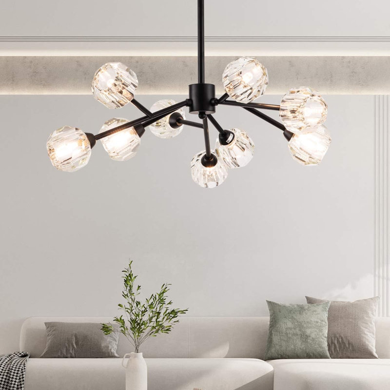 Lustre à 9 lumières Graidys, Nickel brossé, H 15 po x l 28,35 po x P 28,35 po