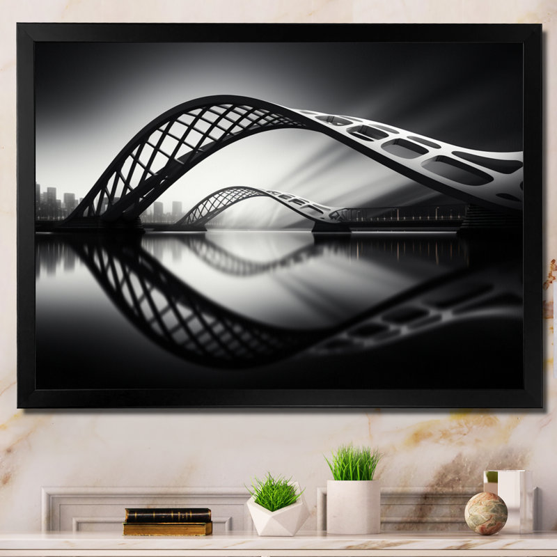 «Egla Gray Bridge Steel Symphony Charcoal I» sur toile, Cadre simple noir, H 12 po x l 20 po x P 1 po