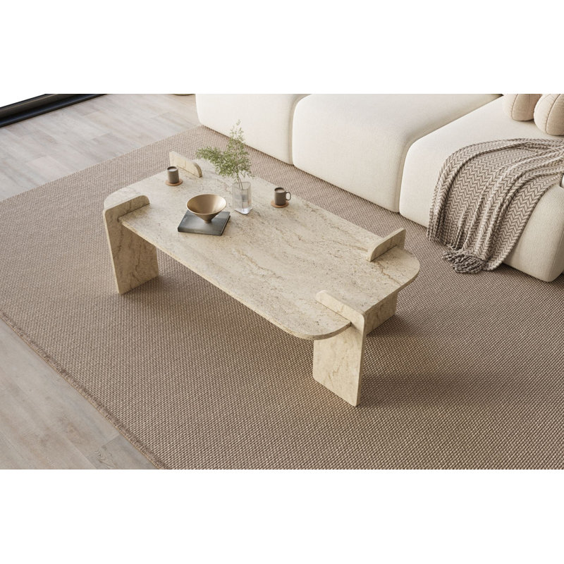 Table basse moderne Calderon, couleur travertin, 47,2 po x 13,8 po x 23,6 po | 100% aggloméré enduit de mélamine, durable et élégant | Assemblage facile, parfait pour le salon et les espaces contemporains, finition élégante en marbre