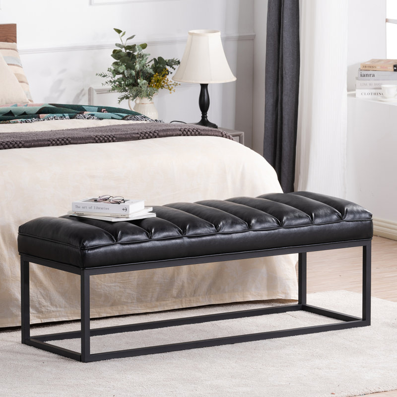 Banc rembourré à base en métal pour chambre à coucher pour entrée, Noir