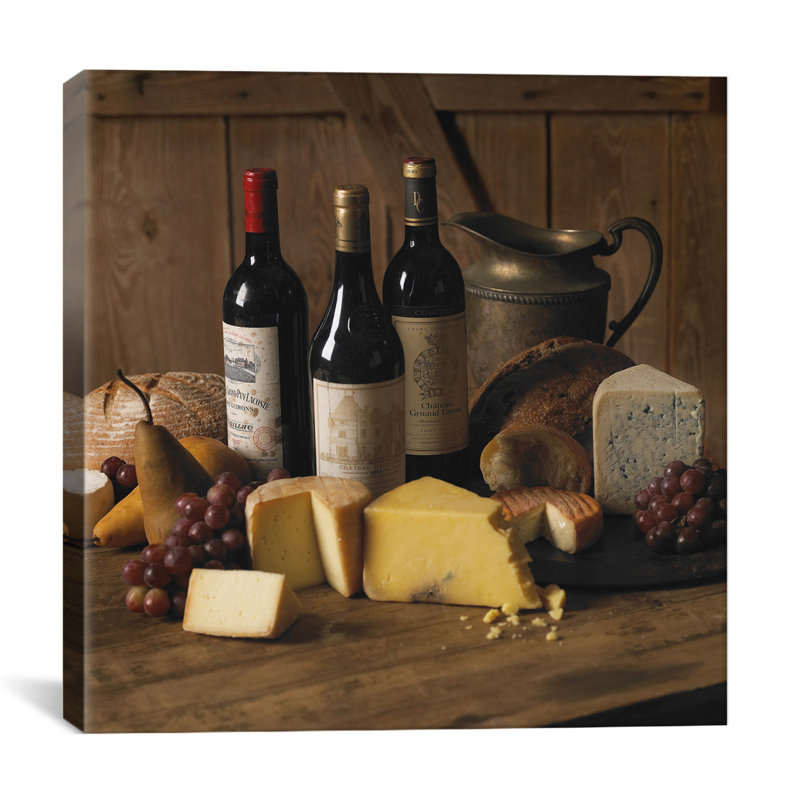 «Wine & Cheese» par Michael Harrison, reproduction sur toile tendue sur châssis, H 24 po x l 24 po x P 1 po, Blanc