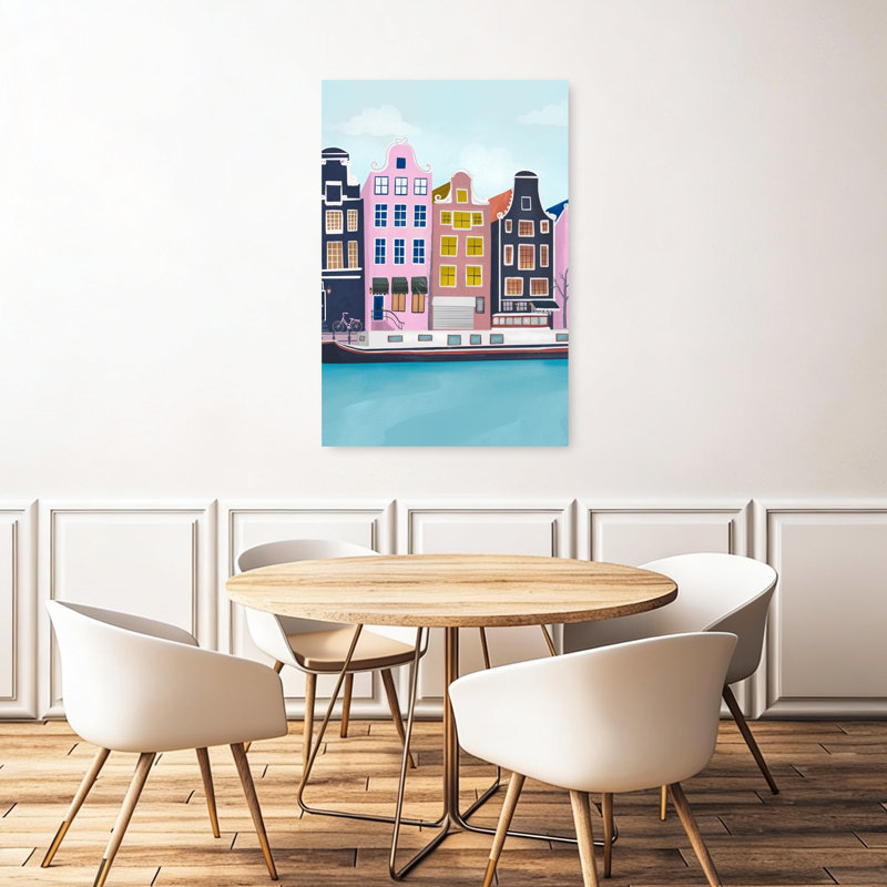 Affiche murale abstraite d'architecture d'Amsterdam, H 48 po x l 32 po