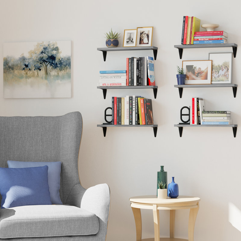 17" X 4.5" Floating Shelves For Wall Decor, Real Wooden Shelves, Wall Mounted Shelves For Living Room And Office Supplies, Farmhouse & Montessori Decor, Home Organization, Hanging, Black, 15 Pcs