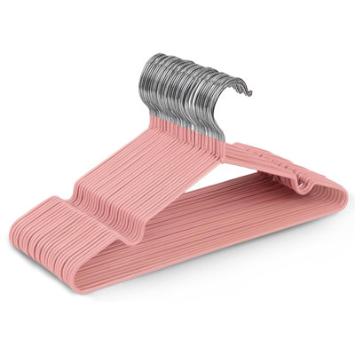 20 Pack Heavy‑Duty Rubber Coated Metal Hangers, Space‑Saving Closet Organizer, Blush Pink