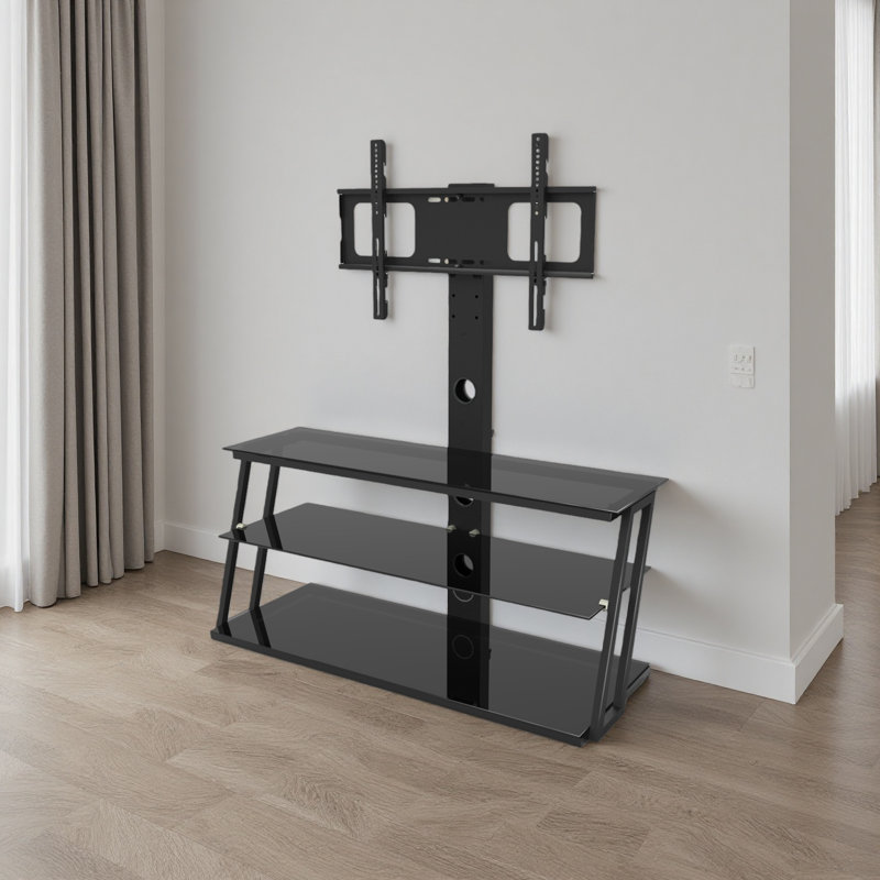 Meuble télé multifonctionnel en verre trempé à angle et hauteur ajustables