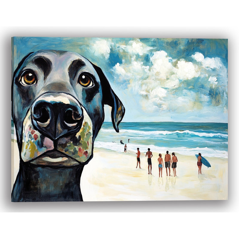 «Curious Pup at the Shore», art mural sur toile tendue