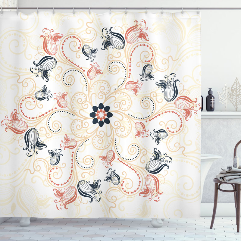 Ensemble de rideau de douche et crochets mandala, H 70 po x l 69 po, Pétrole foncé