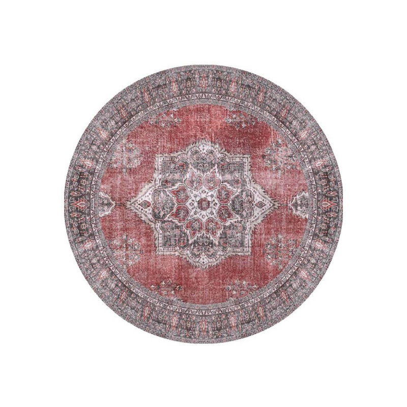 Tapis rouge à motif tissé rétro, Rond 6 pi 11 po