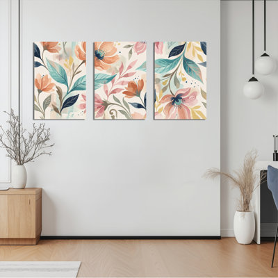 Ensemble de 3 reproductions d'art sur toile tendues à motif floral sur toile