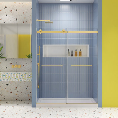 Porte de douche, porte coulissante, système de fermeture en douceur, avec verre trempé de 5/16 po 48 * 74