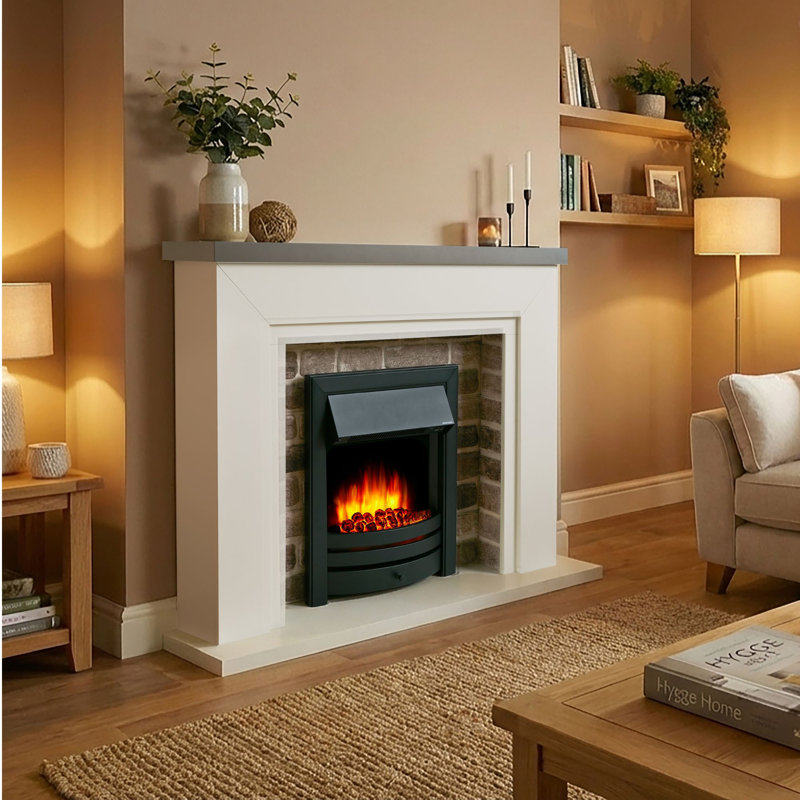 Flamborough Fireplace Castleton Fires & Fireplaces 120cm W White Wood Electric Fireplace with 6824.28 BTU, Grey/Black