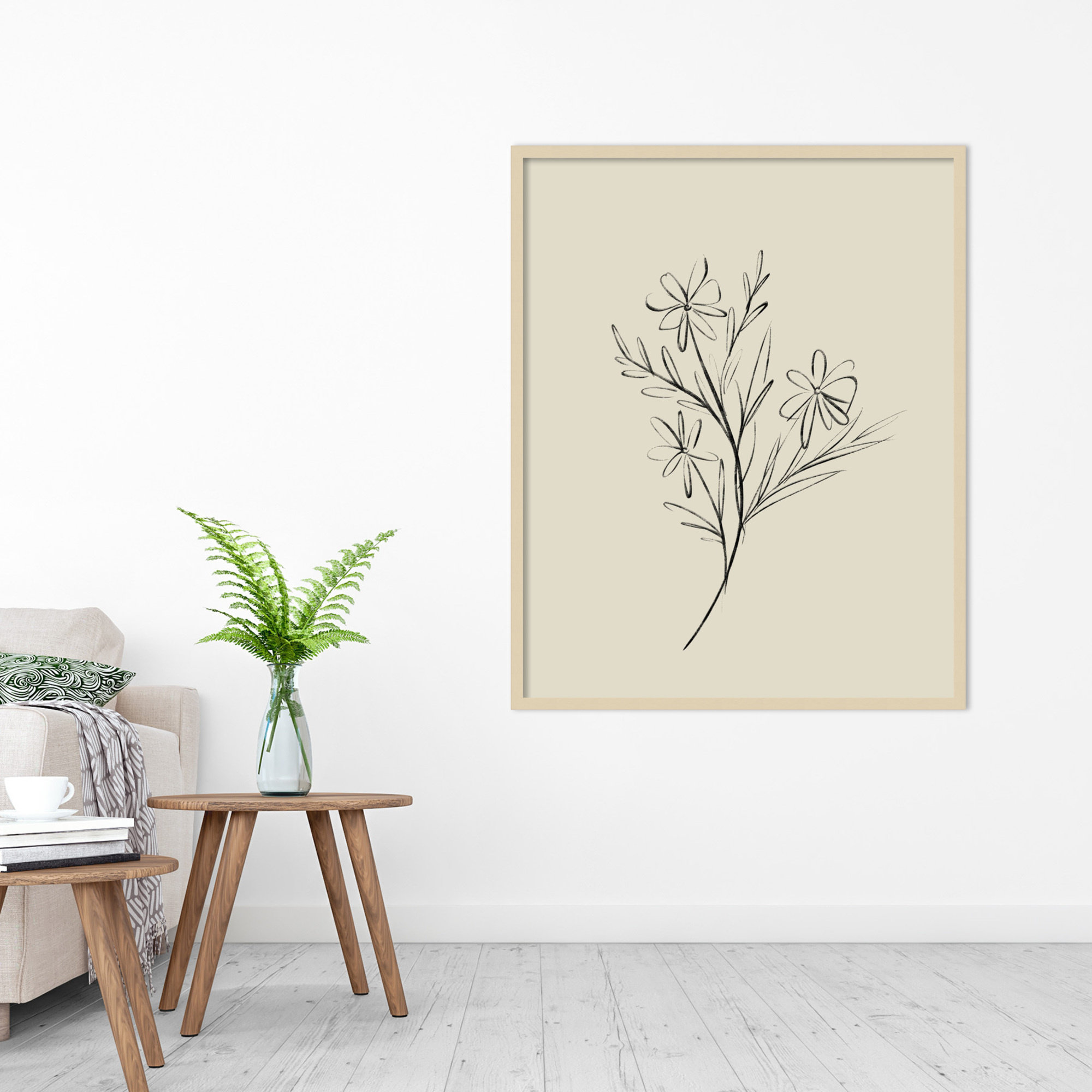 Line Drawn Flowers 1 by Border Bloom - Picture Frame Art, 33" W x 41" H x 1" D, Brown Framed