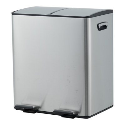 2 x 20L Dual Compartment Stainless Steel Kitchen Trash Can for Home, Kitchen, Office