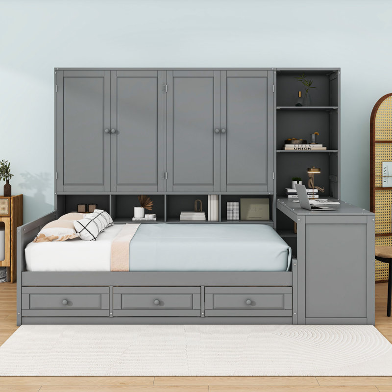 Wooden Daybed with 2 Drawers and Cabinet and Shelves, Full/Double, White