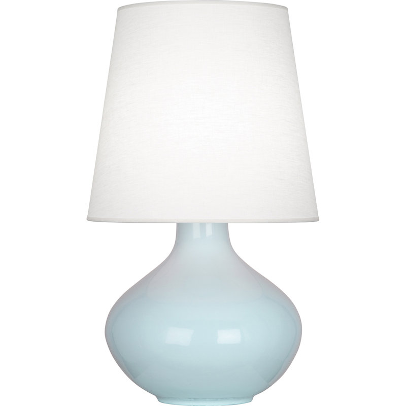 June Ceramic Table Lamp, Oyster Linen, Baby Blue