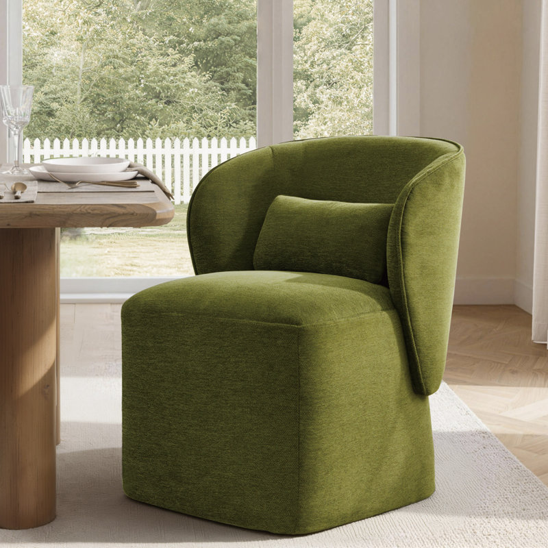 Upholstered Dining Chair with Casters, Green
